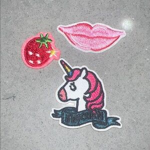 Unicorn and Strawberry Patch Set - Pink and Red Iron On Patches
